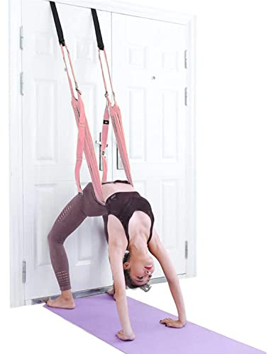 Yoga Stretching Strap, Adjustable Height Leg Stretcher Waist Back Stretch Band, Exercises Door Flexibility Tensile Trainer for Rehab Pilates Dance Splits (Pink)