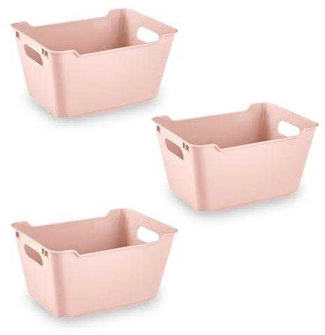 ACCURATE 6L Plastic Studio Storage Baskets for Office,Bathroom,Bedroom,Home & Kitchen Tidy Organiser (3 PACKS , PINK)