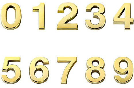INCREWAY Briefkastenzahlen, 10 Stück, 5 cm, selbstklebende Türnummern 0–9, Straßen-Adressnummern für Haus, Restaurant, Briefkasten (Gold)
