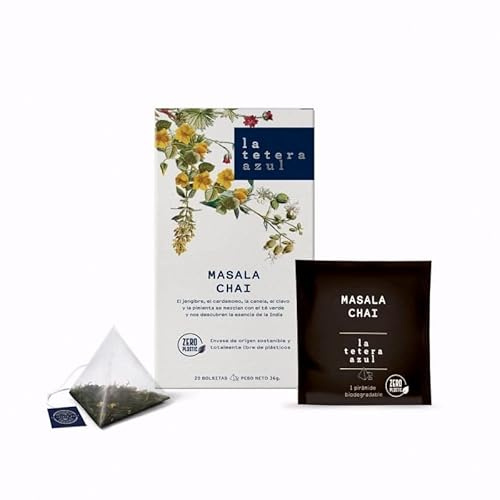 LA TETERA AZUL Masala Chai. 20 Pirámides Envueltas Individualmente.