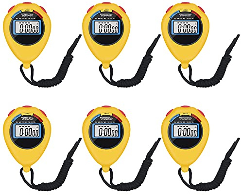 6 Pack Multi-Function Electronic Digital Sport Stopwatch Timer, Large Display with Date Time and Alarm Function,Suitable for Sports Coaches Fitness Coaches and Referees (Yellow)