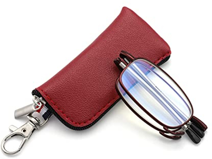 ZUVGEES Mini Metall Falten Blaulichtfilter Lesebrille (Rot, 1.00)