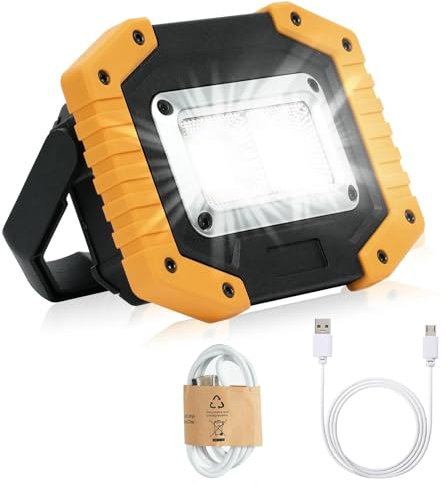 Rechargeable 30W LED Work Light,3 Modes 2000LM Portable COB Floodlight Waterproof Camping Lights, Security Lights Outdoor for Garage Hiking Fishing Emergency (Batteries Included)