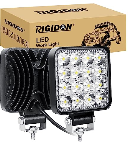 RIGIDON 2 Pcs Square Mini Ultr Thin Led Work Light, 3.3 inch 48W Spot Beam, 12V 24V Outdoor Driving Lights Lamp for Car Off road Boat Truck 4x4 SUV ATV Tractors Excavator, 6000K White, Fog Lamp