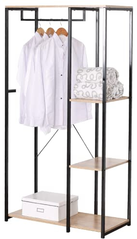 TIENDA EURASIA® Armario Ropero con Baldas - Estructura Metalica con Barra para Colgar y Baldas de Madera - Organizador de Ropa - Perchero de Ropa Diseño Nordico (151365-90x40x167 cm)