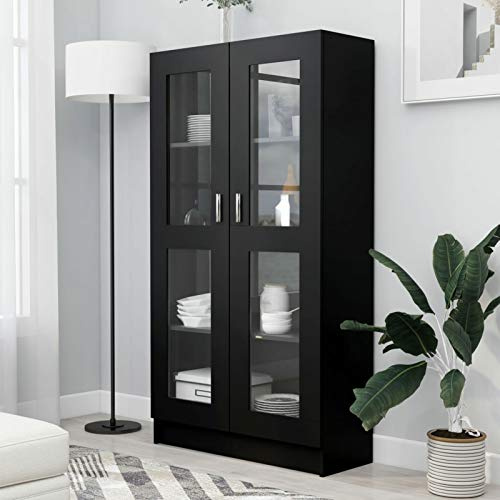 Suiwen Vitrine Cabinet, High Gloss White Vitrine Book Cabinet for Office for Bedroom for Adult for Home Black 82.5x30.5x150 cm Chipboard