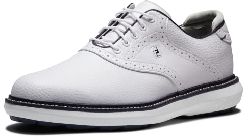 Footjoy Traditions - Scarpe da Golf da Uomo Senza Punte, Bianco/Bianco/Blu Marino, 8