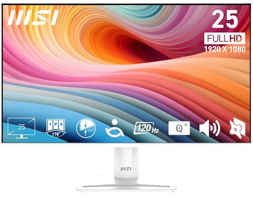 MSI PRO MP251W E2 24,5 Zoll Full HD Desktop-Monitor IPS-Panel 1920 x 1080 4-seitig schmaler Rahmen 120 Hz visueller Komfort integrierte Lautsprecher neigbar HDMI 2.0b DP 1.4