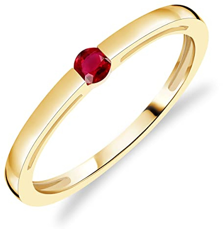 Planetys Damen-Solitärring aus Gelbgold 375/1000 mit natürlichem Rubin