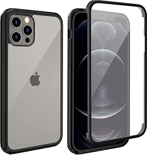 Leedia Schutzhülle Kompatibel mit iPhone 12 Pro Max Hülle Eingebautem Glas Displayschutz 360 Grad Ganzkörper Stoßfest Transparent Durchsichtig Handyhülle für iPhone 12 Pro Max 5G 6.7