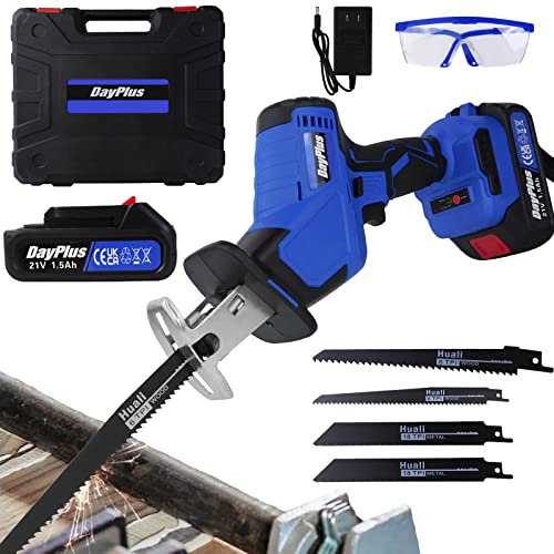 ZanGe Mini Lightweight Reciprocating Saw w/Lithium-Ion Battery and A Charger, No-Load Speed 3000SPM Cordless Electric Reciprocating Saw, 4 Blades Electric Hand Saw for Cutting Wood