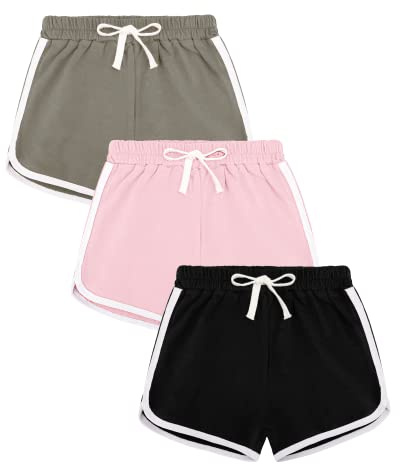 Auranso Girls Athletic Shorts 6-14 Years Teen Kids Running PE Gym Sports Shorts Colourful Summer Casual Beach Short Pants 3 Pack
