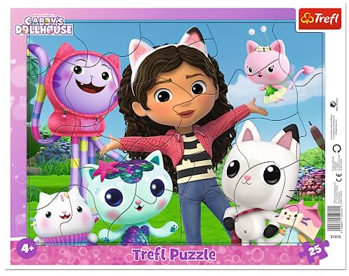 Trefl - Katzenhaus Gabi, Treffen Sie Gabi - Rahmenpuzzle für die Kleinen, 25 große Elemente, Rahmen und Steifes Untersetzer, mit Helden Märchen, für Kinder ab 4 Jahren