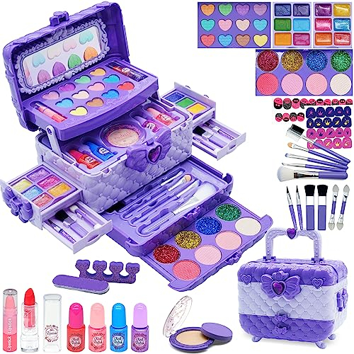 Kinderschminke Set Make Up Set - Kinder Schminkset,Kinder Schminkkoffer Mädchen Spielzeug, Halloween Weihnachts Geburtstags Geschenke für Mädchen 4-12Jahre Purple…