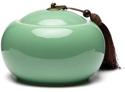 SILINE Longquan Celadon Loose Tea Storage Jar, 20 oz/600ml Green Porcelain Airtight Container -Di Kiln,Classic Cyan