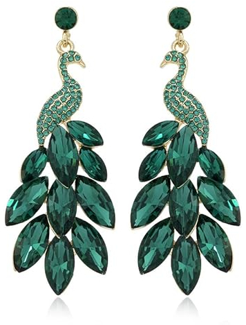 fdsmall Frauen Quasten Ohrringe Pfau Ohrringe Österreichische Kristall Boho Wasserfall Perlen Fransen Tropfen Ohrring (grün)