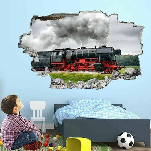 3D-Wandaufkleber | Steam Train Art Vinyl Dekor Aufkleber | Ländliche Naturlandschaft abnehmbar | Abziehen und aufkleben | Gebrochene Bordüre für Mädchen und Jungen, Schlafzimmer, Zimmerdekoration