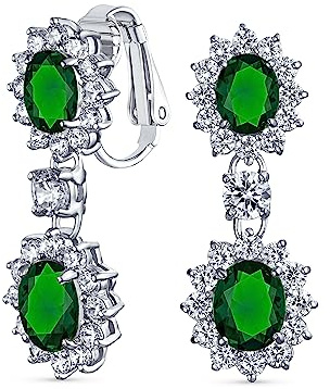 Estilo Vintage Nupcial Simulado Verde Esmeralda Declaración Pave Corona Halo Cúbicos Zirconia AAA CZ Gota Pendientes Clip Ovalados De Araña Para Las Mujeres Sin Perforar