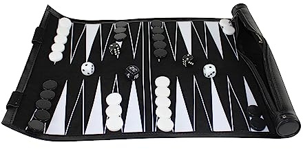 Black Travel Roll Up Backgammon-Set, 33 cm