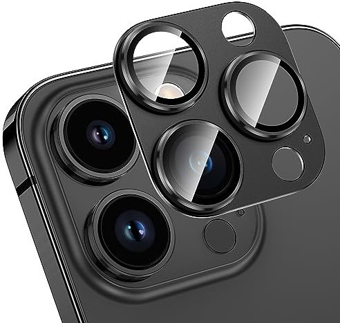 HWeggo Protection Objectif Caméra pour iPhone 15 Pro/15 Pro Max, Noir | Film en Verre Trempé 9H Ultra HD pour iPhone 15 Pro/15 Pro Max, All-in-one-Aluminiumlegierung