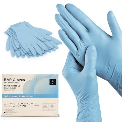 RAP Blue Nitrile Disposable Gloves Large Pack of 1000 Powder Free Food Safe | Latex free examination grade, textured fingertips, bulk carton for cleaning, care, catering, salon and trade use
