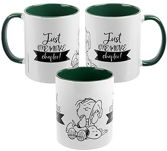 The Peanuts Tasse Snoopy - Just one more chapter! Kaffeetasse Becher Kaffeebecher aus Keramik Grün Weiß 320 ml