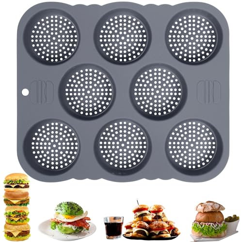 Chicrinum Molde para pan de hamburguesa, molde de silicona antiadherente de grado alimenticio, molde para pan de hamburguesa perforado con 8 cavidades para panecillos caseros
