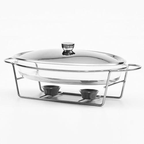 UGCER 3 L oval matvärmare buffé skavning skål rostfritt stål glas serveringsfat varm gryta för bröllop caterings fester, silver