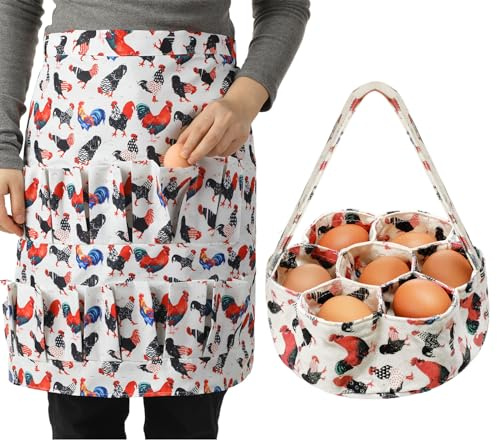 Silicherry 2 Pcs Egg Collecting Apron Chicken Egg Gathering Basket with 7 Pouches Holding Apron with 15 Pockets(Classic)