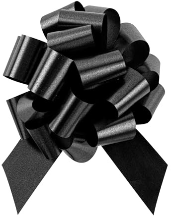 Restaurantware-Gift Tek 5.5 Inch Ribbon Pull Bows, 10 Satin Pull Bows - 20 Loops, Instant Design, Black Plastic Flower Bow for Gifts, Large, for Wedding Baskets and Gift Wrapping
