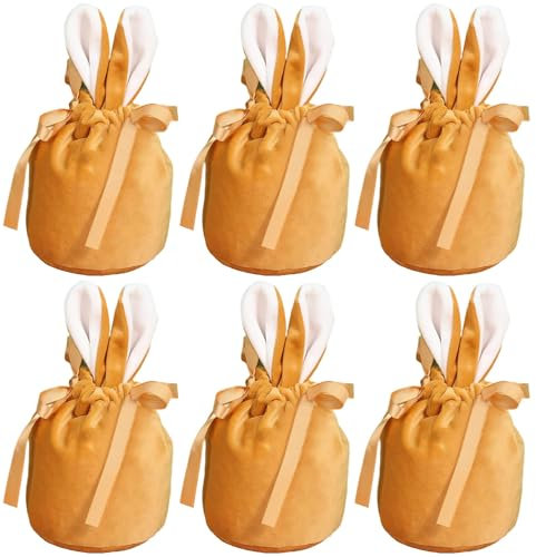 ZEACCT 6er Pack Häschenohren Geschenktüten, Ostern Hasen Süßigkeitentüten, Zugband Geschenktüten, Hochzeits-Süßigkeitentüten, Geeignet für Hochzeiten, Ostern, Weihnachtsfeiern (Champagnerfarbe)