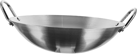 CIYODO Padella Wok Da Cucina 32 Cm in Acciaio 304 Doppie Maniglie, Riscaldamento Uniforme e Mantenimento Del Calore, Per Friggere e Grigliare in Cucina