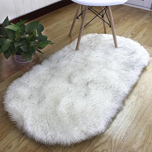 SMTCM Ovaler Kunstfell Teppich Bettvorleger Sofateppiche Plüschteppiche Fellimitat Weich Langflor Flauschiges Hochflorteppiche Geeignet für Schlafzimmer Wohnzimmer Kinderzimmer