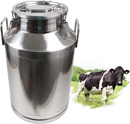 NIBXEPDF Milchtransportdose aus Edelstahl 304, 12–60 l, Milcheimer, Ölfass, Weineimer, Tragetasche, Milchkanister mit silikonversiegeltem Deckel für Flüssigkeitsaufbewahrungsbehälter, Silber