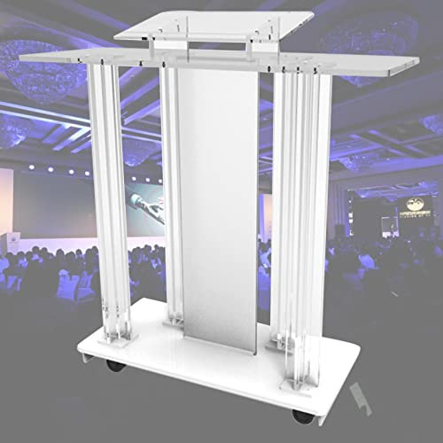 asdchZen Tragbares Podium Aus Acryl Und MDF, Rollbarer Empfangstresen Mit Rollen, Podiumsständer, Podiumswasserflasche, Empfangstheke, Weiß