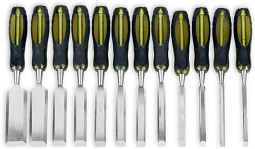 Set di scalpelli per legno professionali da 12 pezzi – Attrezzatura per intaglio e lavorazione del legno con lame in acciaio al cromo vanadio e manici ergonomici (6-38 mm)
