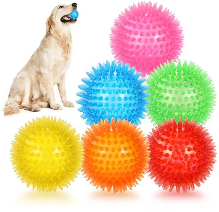 Petizer 6er-Pack 6,5 cm Quietschball für Hunde - Stachelige Kau- und Poolspielzeug, schwimmfähiges TPR-Gummi für Apportieren, Zahnreinigung, Langeweile-Linderung - Kleine und Mittlere Rassen