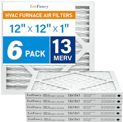 LotFancy 12x12x1 Air Filter MERV 13 6-Pack, Electrostatic Pleated HVAC Furnace Air Filter, Captures Pet Dander Smog Smoke, Actual Size: 11.75x11.75x0.75