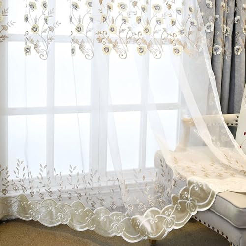 Beydodo Vorhänge Halbtransparent 96x138CM, Gardinenschals 2er Set Schlaufen Jacquard mit Blumen Motiv Gardinen Chenille Grau Lichtdurchlässig Schiebevorhänge Wohnzimmer Schlafzimmer