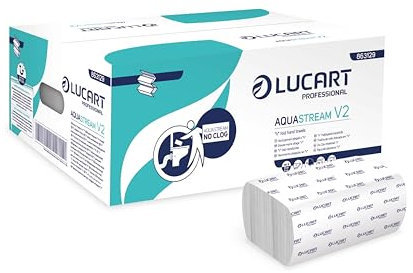 Lucart Professional, AquaStream V2, Asciugamani Piegati a V ad alta dissolvenza, Ideale per Bagni Pubblici e Uffici, 170 pezzi per confezione, 21x21 cm, 20 confezioni