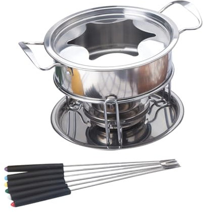 SHOWERORO Stainless Steel Melting Pot Fondue Set Mugs for Chocolate Melting for Cheese Fondue and Dessert Preparation at Home Parties