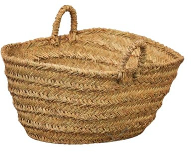 Cestería Aparici - Capazo de Esparto XXL y Leñero Extra Grande Ovalado. Cesto para Leña Artesanal con Asas. Cesto Decorativo y Almacenaje Rústico. (70 x 40 x 32 cm, Ref. 7109-5).