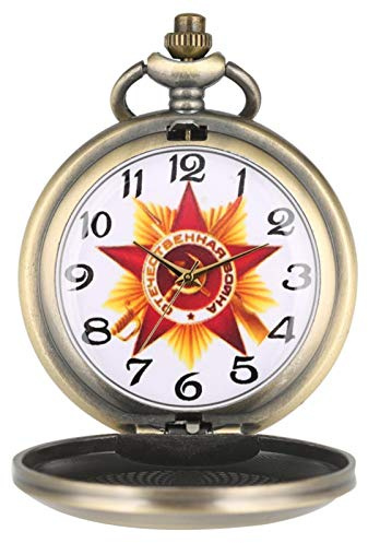 HUIBBGO Retro Antico URSS Soviet Badges Falce Martello Stile Quarzo Orologio da Tasca Russia Emblema Comunismo Logo Copertura Orologio in Rilievo