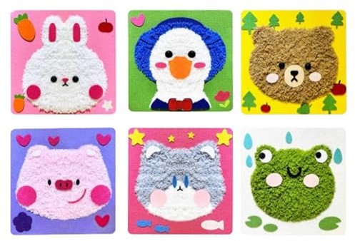 Generisch Cartoon-Tier-Sticksets, Stanznadel-Set mit niedlichen Tieren, handgemachtes Tier-Bastelset für Anfänger, Woll-Stickset mit niedlichen Tieren, kreatives Handarbeits-Nähset für Kinder