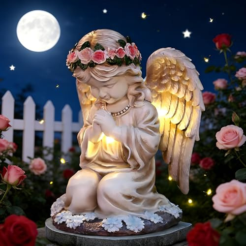 HOVCEH Ange Priant, Lumières Solaires Anges, Ip44 Étanche LED LumièRe Solaire Dange Priant, Statues Solaires de Jardin, Cadeaux Statue Jardin Dange pour Décoration Extérieure Jardin Balcon Jardin