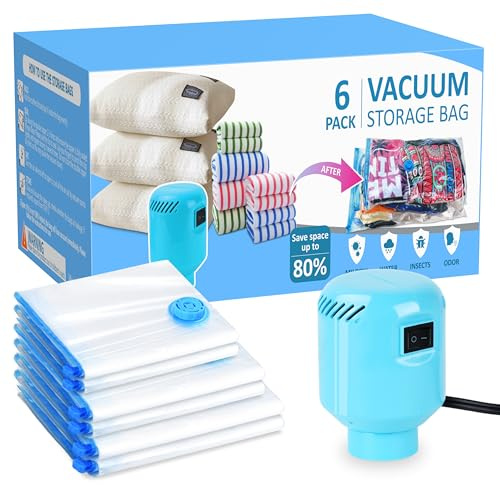 BAMCOO Vacuum Seal Bags for Clothing with Electric Pump, 6 Pack (2 Jumbo 2 Large 2 Medium Vacuum Storage Bags) Space Bags Vaccine Vacuum Sealed Storage Bags for Travel Luggage Blankets Bedding
