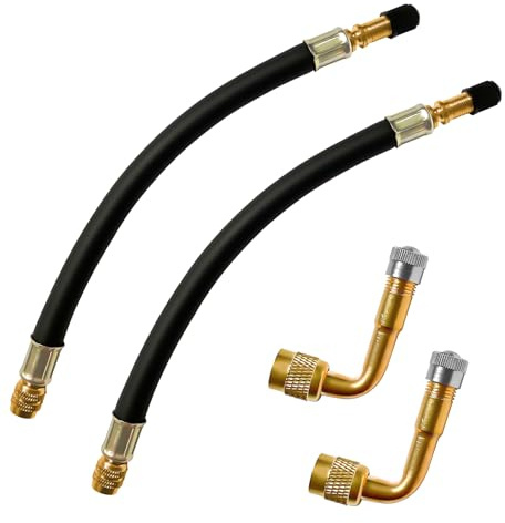 Janhemei Valve Stem Extension, 2pcs 8.25 Inch Flexible Tire Valve Extender with 2pcs 90 Degree Brass Tire Valve Extension Adaptors, for Universal RV Cars Truck Motorcycle Bike Scooter