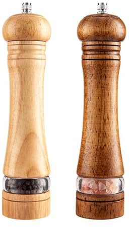 FALANZATH Salz und Pfeffermühle Manuelle Salzmühle 2er-Set,Kautschukholz Verstellbarem Keramikmahlwe Mahlwerk 8 Zoll für Frische Gewürze,Natürliches Holz Farbe/Retro Farbe (22.5x5cm)