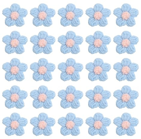 PATIKIL Fiori Uncinetto, 50Pz Fiori Applicare Lavori Cucito Fatti a Mano all'Uncinetto, Decorazioni per Capelli Fai da Te, Vestiti, Feste, Artigianali, Blu Acqua/Rosa Ciliegia