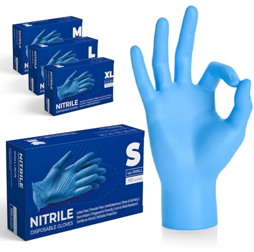 The Real Touch Guanti usa e getta, guanti in nitrile blu, confezione da 1000 pezzi, guanti monouso senza polvere e senza lattice, guanti in nitrile monouso per cucina e pulizia (blu, S)
